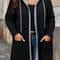 Plus Size Women's Coat, Elegant Solid Color Two-Tone Hooded Cardigan with Pockets and Drawstring for Autumn Winter