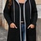Plus Size Women's Coat, Elegant Solid Color Two-Tone Hooded Cardigan with Pockets and Drawstring for Autumn Winter