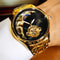 Luxury Gold Skeleton Mens Watch Retro Tourbillon Mechanical Automatic Moon Phase Stainless Steel 2