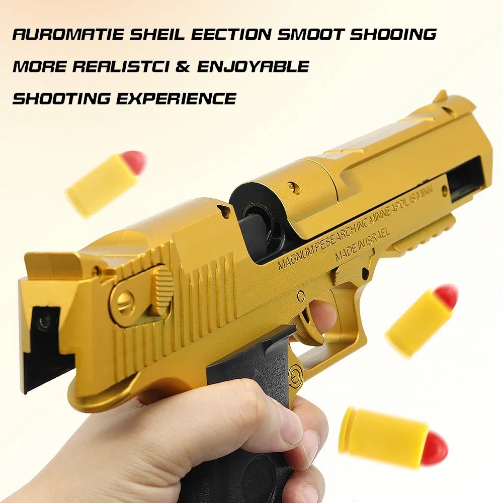 Mechanical Auto Desert Eagle Airsoft Toy Gun Continuous Shot Ejecting Shells Soft Bullets for Kids Outdoor Target Game