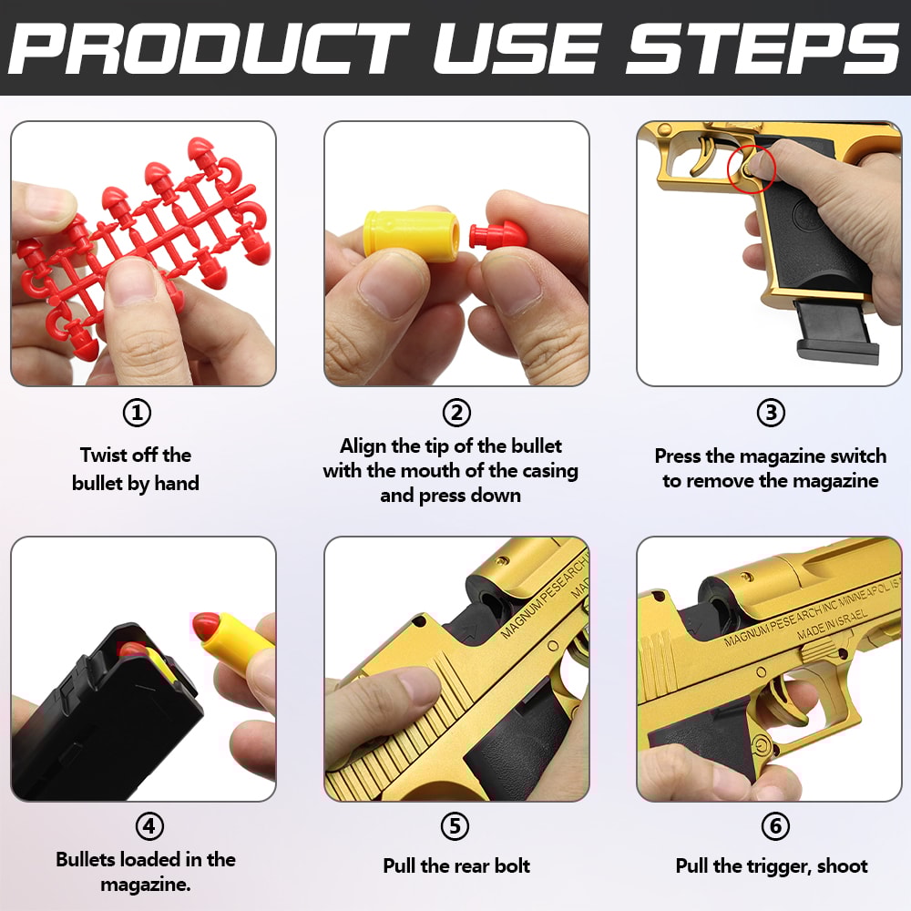 Mechanical Auto Desert Eagle Airsoft Toy Gun Continuous Shot Ejecting Shells Soft Bullets for Kids Outdoor Target Game