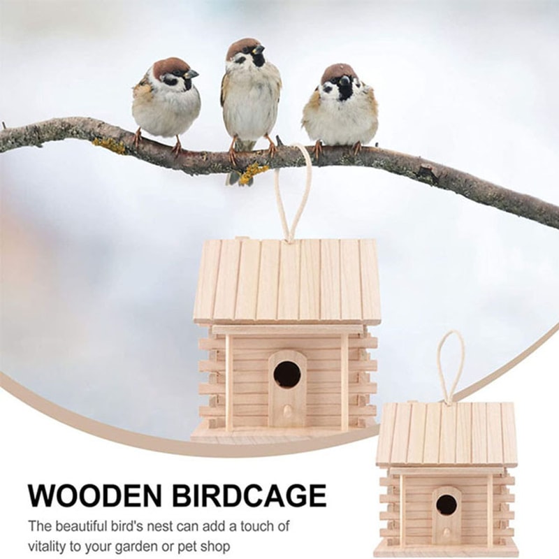 Bird Cage Accessories Wooden Bird House Hanging Nesting Box for Outside Use