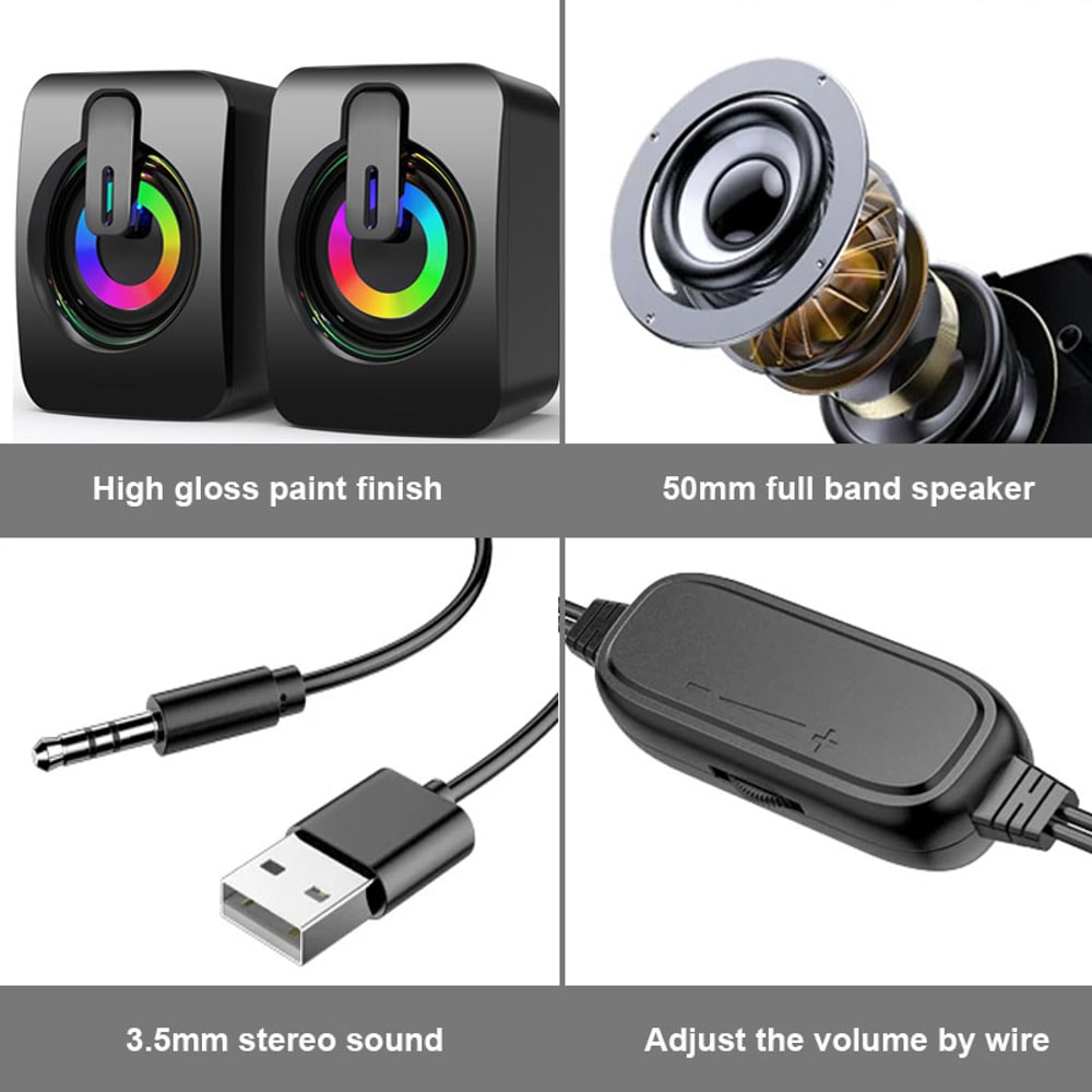 USB Wired Computer Speakers PC Sound Box HIFI Microphone LED Light For Desktop Computer 5