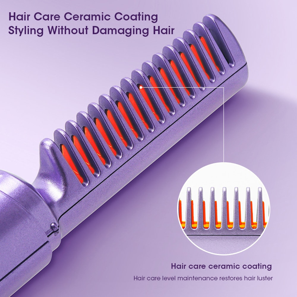Fast Heating Wireless Hair Straightener Curler Comb, Negative Ion Ceramic Styling, Women Hair Tool for Home Travel