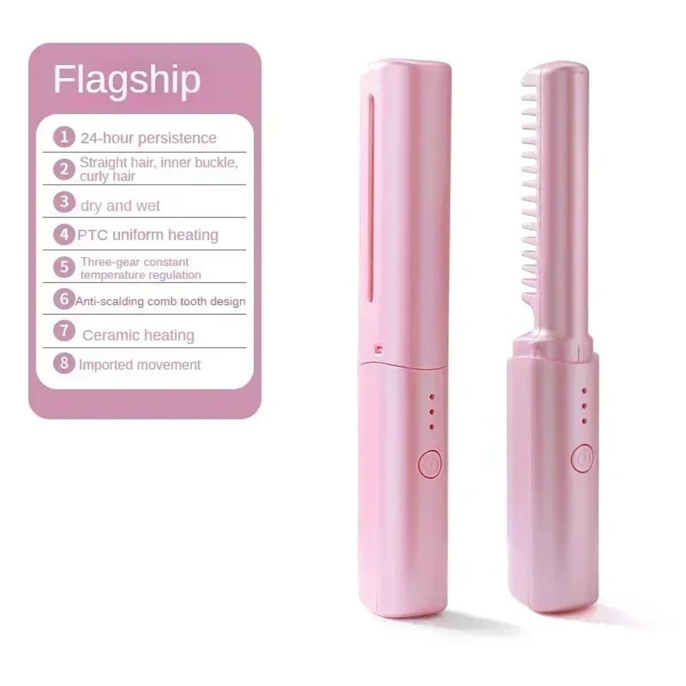 Fast Heating Wireless Hair Straightener Curler Comb, Negative Ion Ceramic Styling, Women Hair Tool for Home Travel
