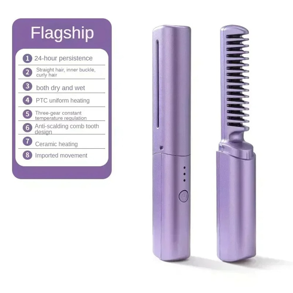 Fast Heating Wireless Hair Straightener Curler Comb, Negative Ion Ceramic Styling, Women Hair Tool for Home Travel