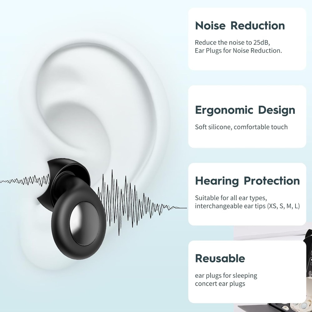 Noise Cancelling Ear Plugs Silicone Ear Plugs For Sleeping Concerts Traveling Studying Focus Reusab 3