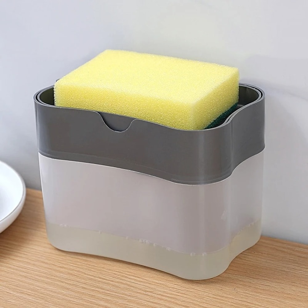 Hand Press Detergent Dispenser Pot Portable Kitchen Dishwashing Tool With Cleaning Cloth 0