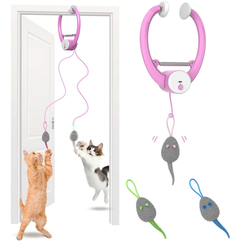 Interactive Cat Toy Electric Door Hanging Cat Toy USB Rechargeable Self Play Toy Retractable Kitten 5