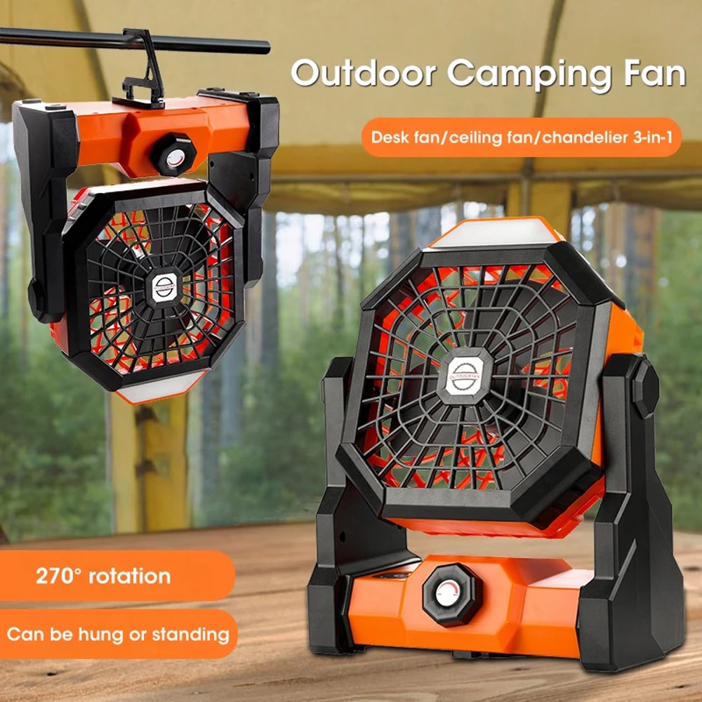 HighCapacity Outdoor Camping Fan Portable Desk Fan With LED Light Hook For Tent Trip Car Use 2