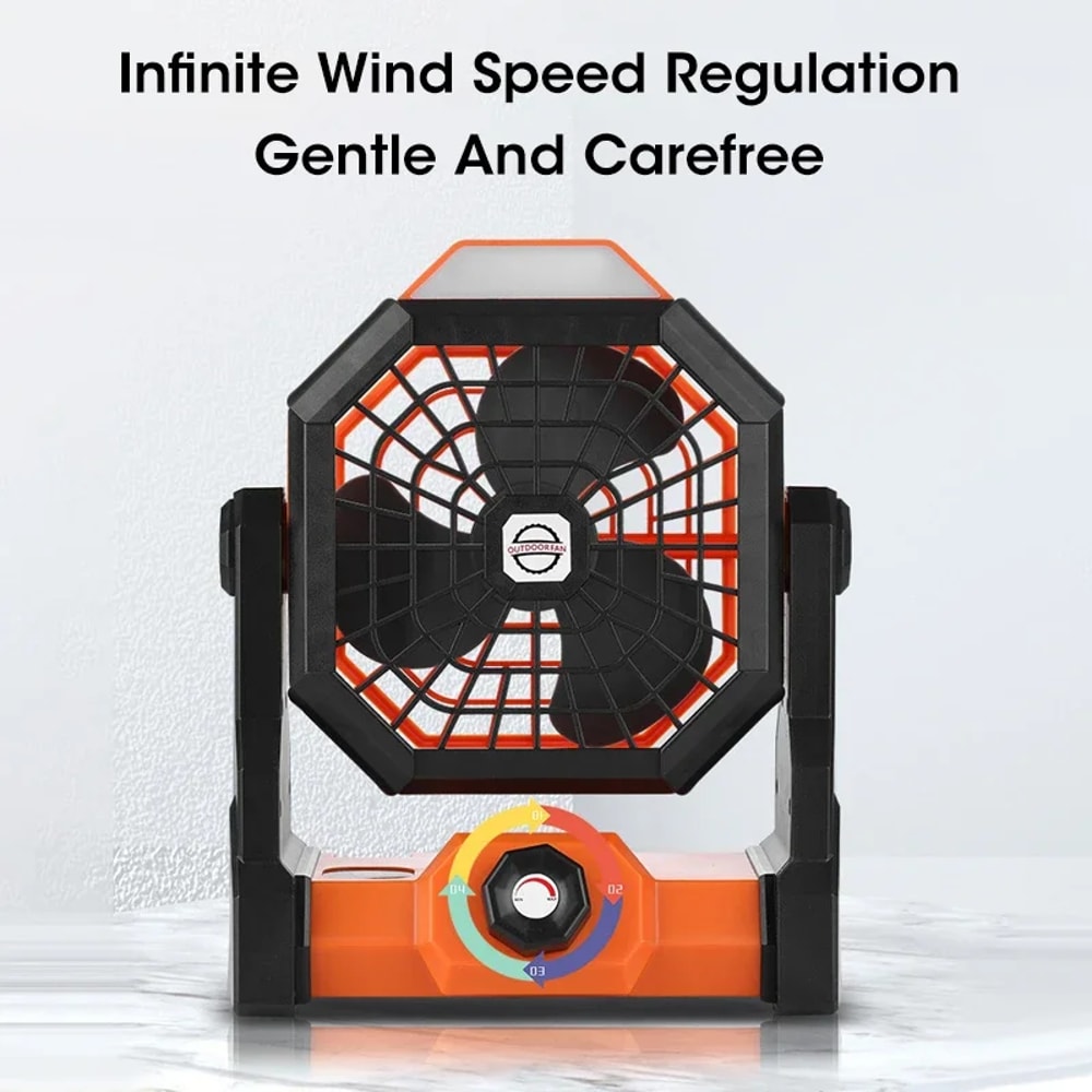 HighCapacity Outdoor Camping Fan Portable Desk Fan With LED Light Hook For Tent Trip Car Use 3