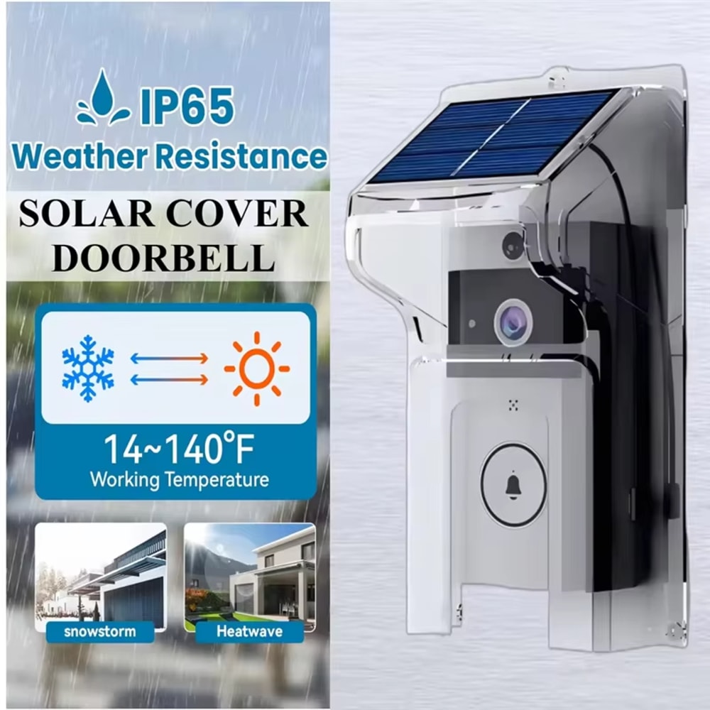 Wireless Video Doorbell Intercom System Surveillance Camera Solar Rain Cover Long Standby Security 0