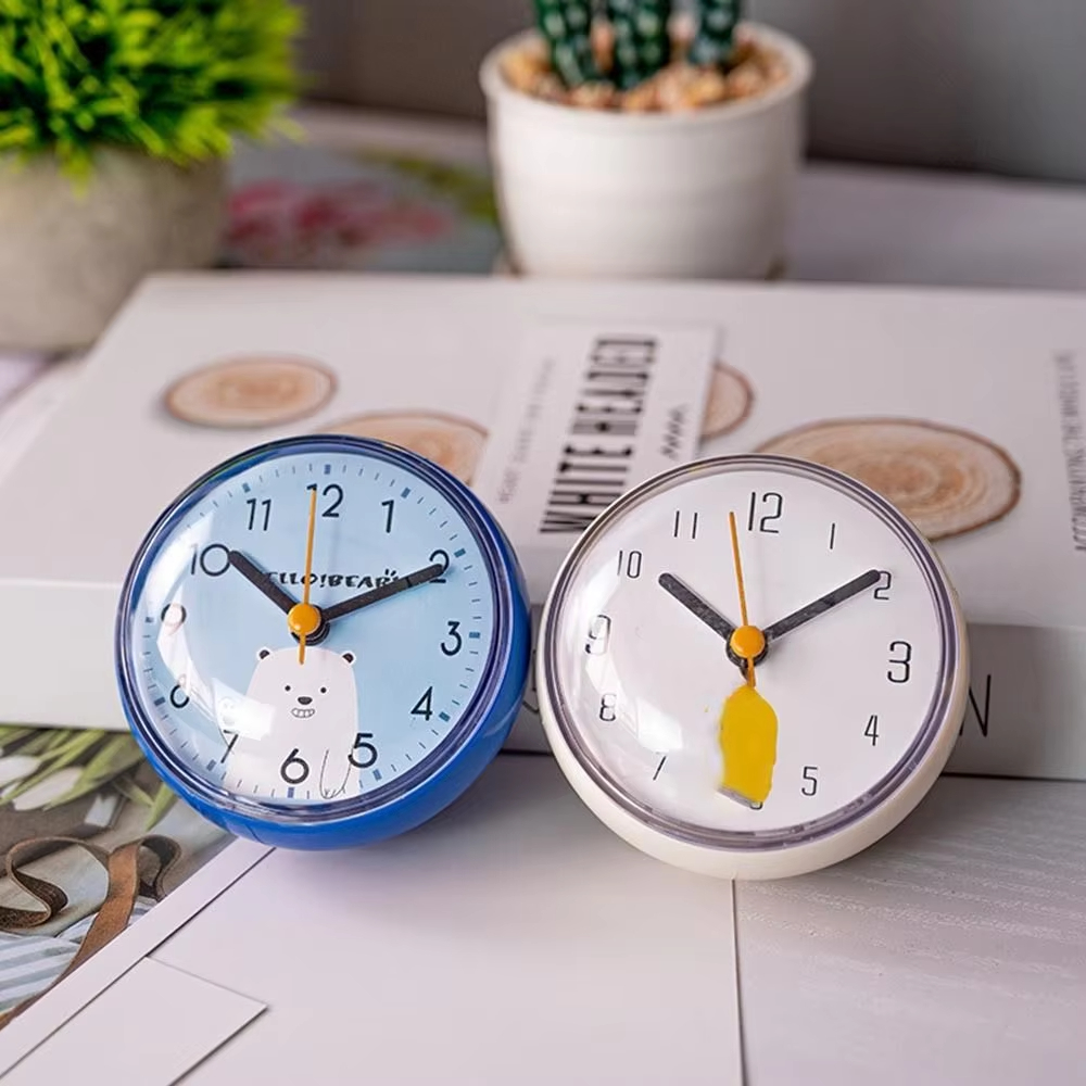 Art Mini Sucker Design Wall Clock for Kitchen Living Room Minimalist Shower Clock Home Decor