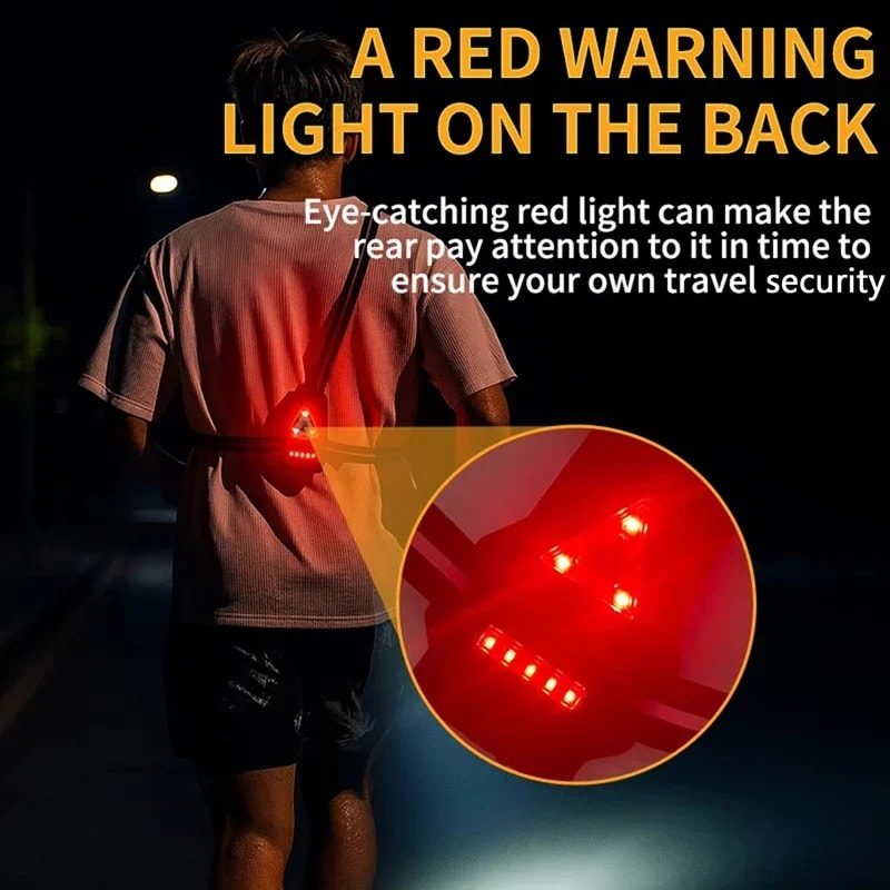 USB Rechargeable LED Chest Front MultiLamp Red Warning Night Running Light Triangle Reflective Stra 2