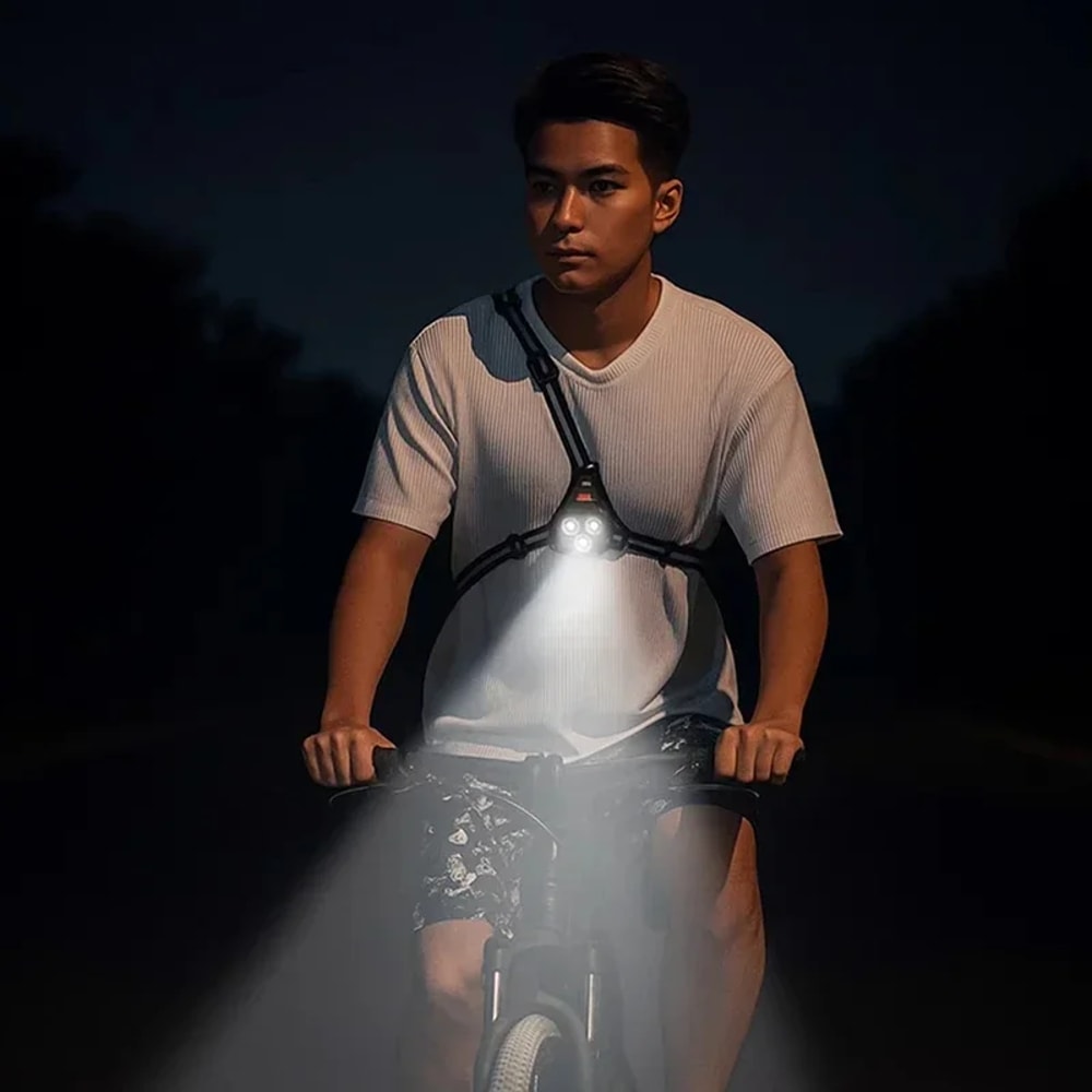 USB Rechargeable LED Chest Front MultiLamp Red Warning Night Running Light Triangle Reflective Stra 4