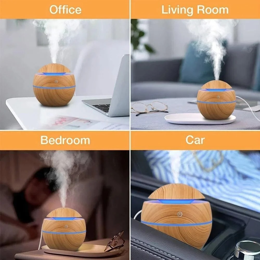 Wood Grain Air Humidifier USB Cool Mist Sprayer Mini Electric Humidifier for Bedroom Aromatherapy Diffuser
