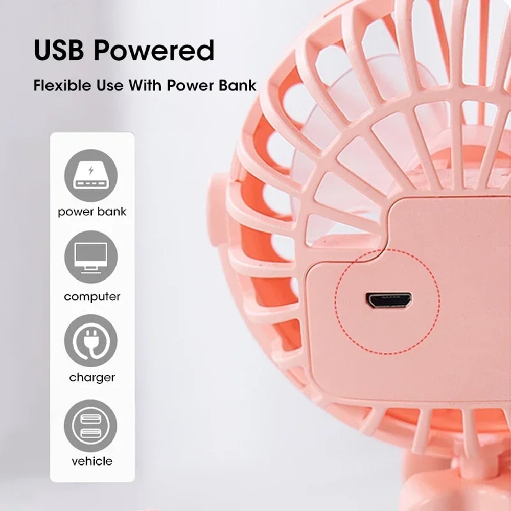 Outdoor Baby Stroller Handheld Fan USB Desktop Folding Fan Portable Mini Fan Summer Mute Multifunct 3