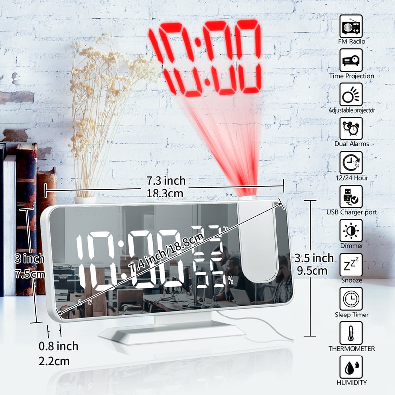 Electronic Desktop LED Alarm Clock With USB Wake Up FM Radio Time Projector Snooze And Dual Alarms 1