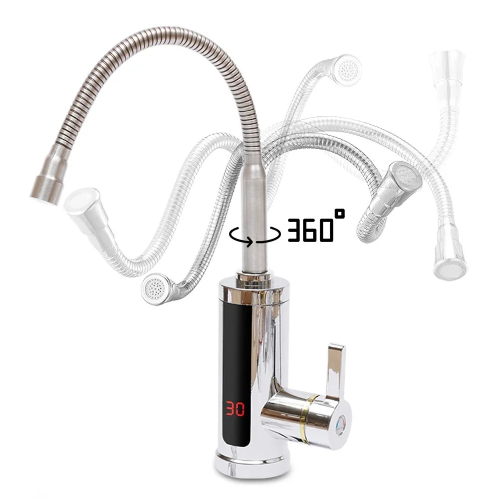 LCD Electric Tap Instant Heater Rotatable Kitchen Faucet Bathroom Sink With Temperature Control 5
