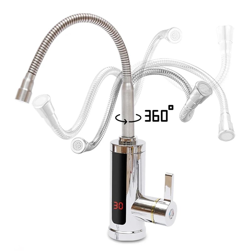 LCD Electric Tap Instant Heater Rotatable Kitchen Faucet Bathroom Sink With Temperature Control 5
