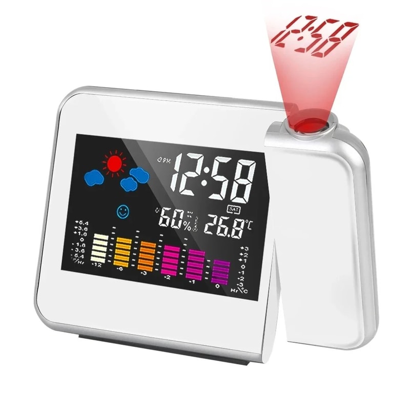 LED Rotating Projection Digital Alarm Clock Color Display Home Desktop Decoration Electronic Clock 5