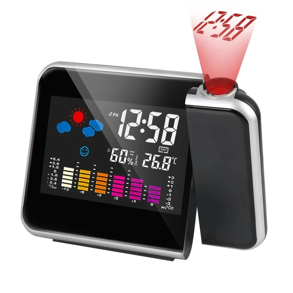 LED Rotating Projection Digital Alarm Clock Color Display Home Desktop Decoration Electronic Clock 6