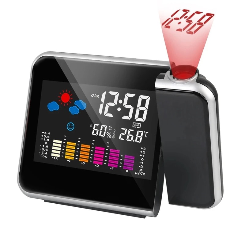 LED Rotating Projection Digital Alarm Clock Color Display Home Desktop Decoration Electronic Clock 6