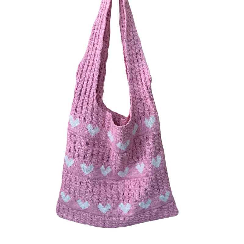 Woven Beach Purses Heart Print Hollow Knitted Handbags Large Capacity Shoulder Bag Fashion Casual S 5