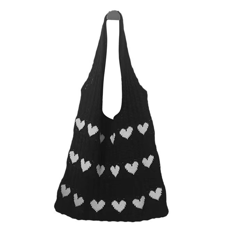 Woven Beach Purses Heart Print Hollow Knitted Handbags Large Capacity Shoulder Bag Fashion Casual S 6
