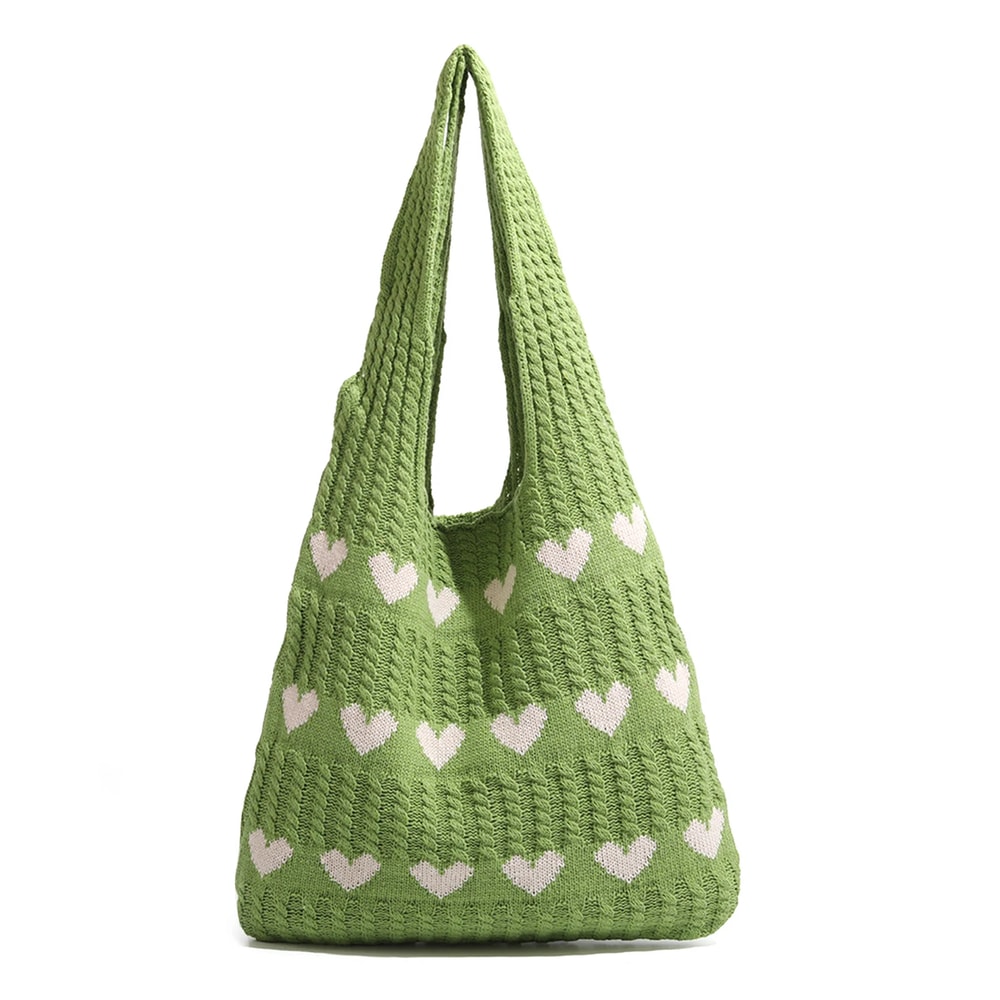 Woven Beach Purses Heart Print Hollow Knitted Handbags Large Capacity Shoulder Bag Fashion Casual S 8