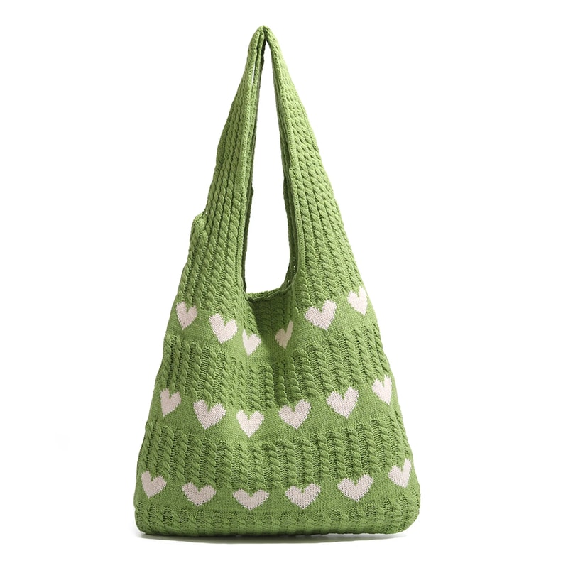 Woven Beach Purses Heart Print Hollow Knitted Handbags Large Capacity Shoulder Bag Fashion Casual S 8
