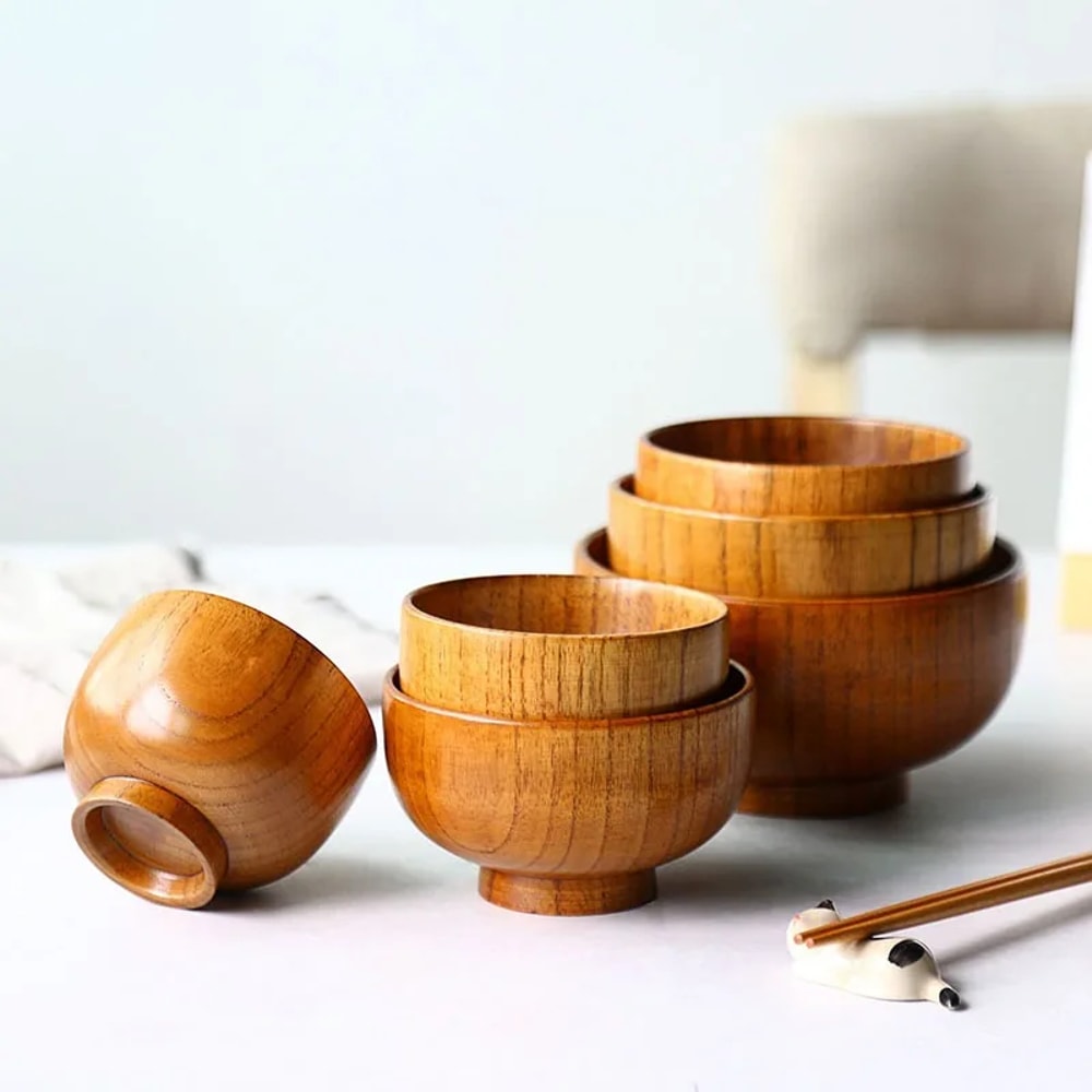 Wood Bowl Natural Wooden Soup Rice Salad Bowl Large Small Food Container Wooden Utensils For Kids T 4