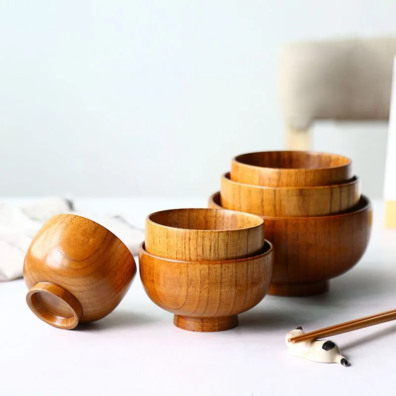 Wood Bowl Natural Wooden Soup Rice Salad Bowl Large Small Food Container Wooden Utensils For Kids T 4
