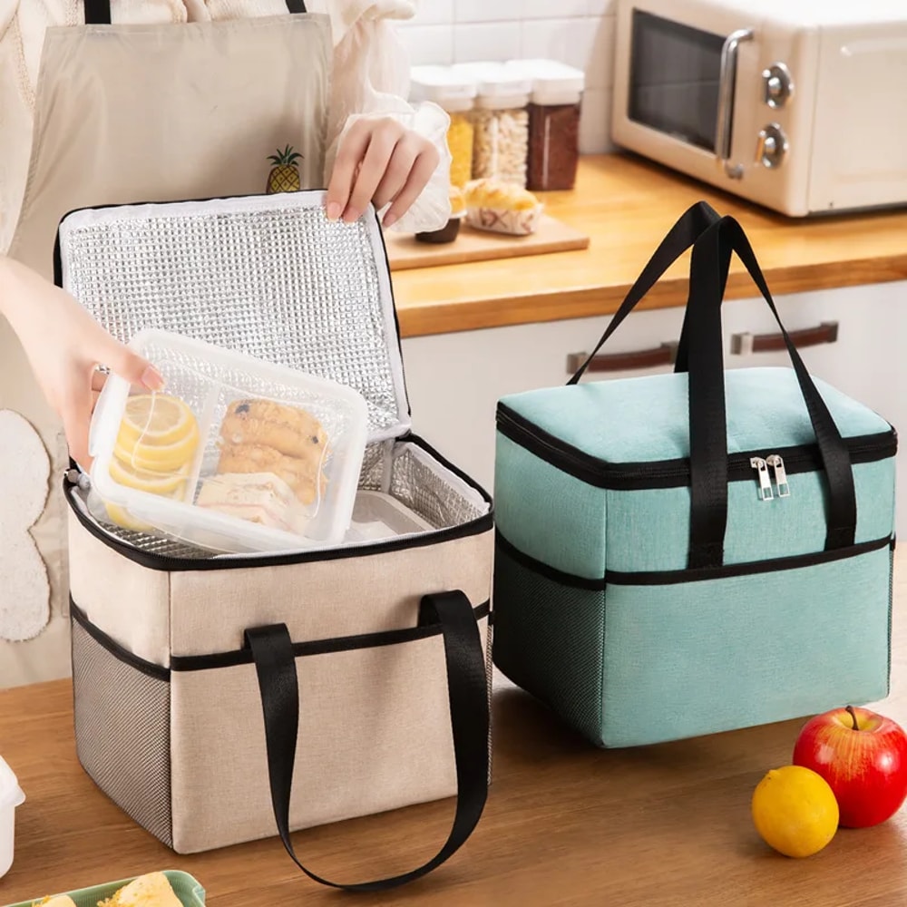 Thermal Insulated Picnic Bag Waterproof Oxford Cloth Large Capacity Lunch Food Storage Tote with Outside Pocket