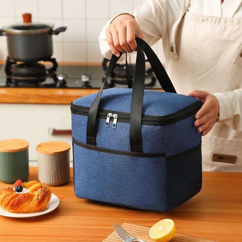 Thermal Insulated Picnic Bag Waterproof Oxford Cloth Large Capacity Lunch Food Storage Tote with Outside Pocket