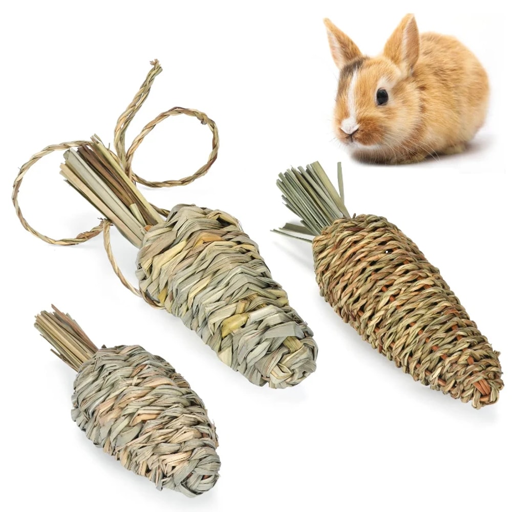 Natural Woven Grass Rabbit Chew Toys Bite Treat For Small Animals Guinea Pigs Hamster Teeth Grindin 0