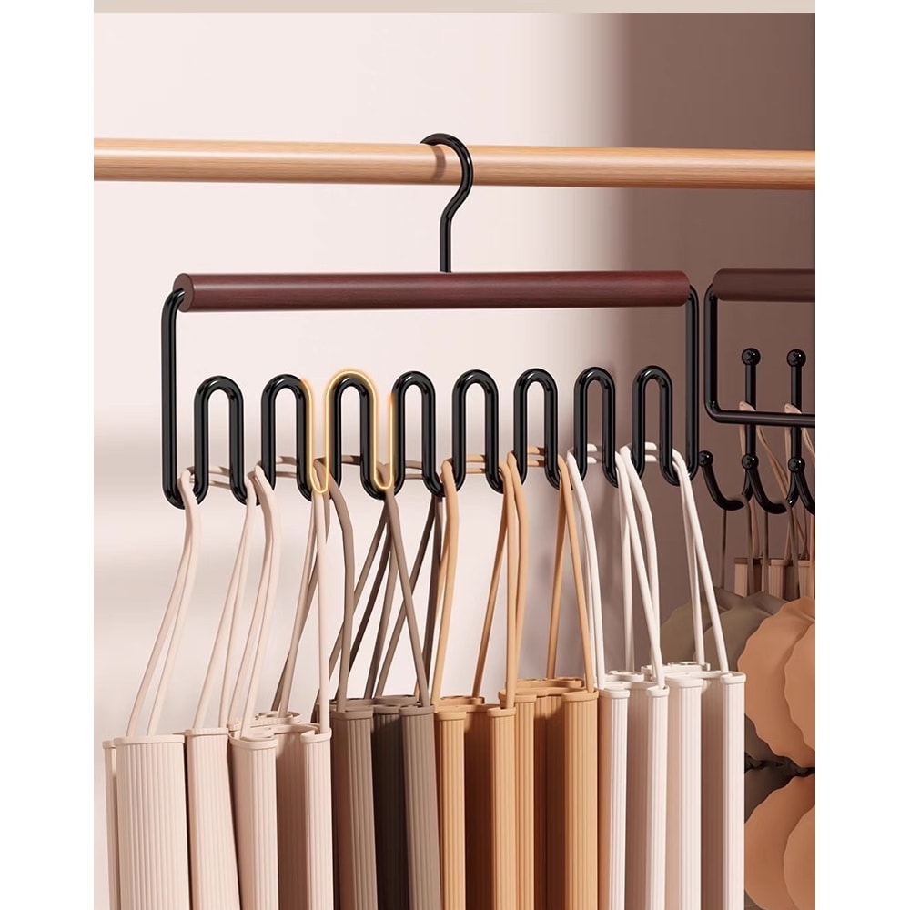 Solid Wood Hanger Multifunctional Storage Vest Sling Wave Wardrobe Drying Rack 4