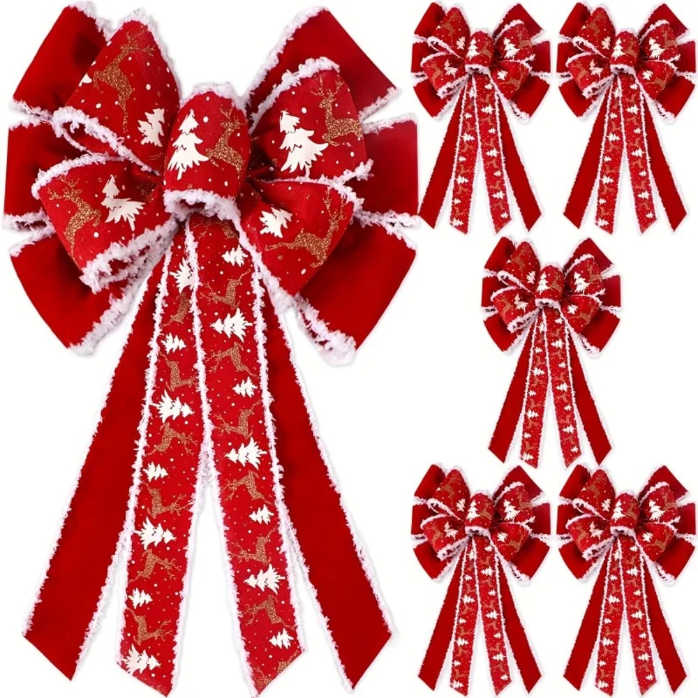 Velvet Glitter Extra Large Red Christmas Wreath Bows Design For Holiday Tree Decor 0