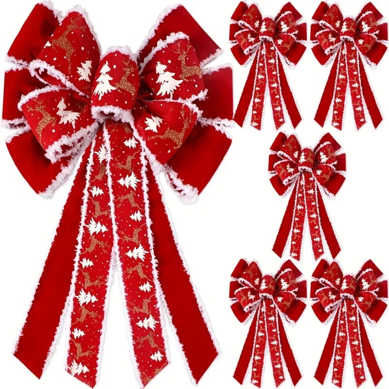 Velvet Glitter Extra Large Red Christmas Wreath Bows Design For Holiday Tree Decor 0