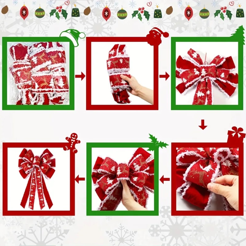 Velvet Glitter Extra Large Red Christmas Wreath Bows Design For Holiday Tree Decor 4