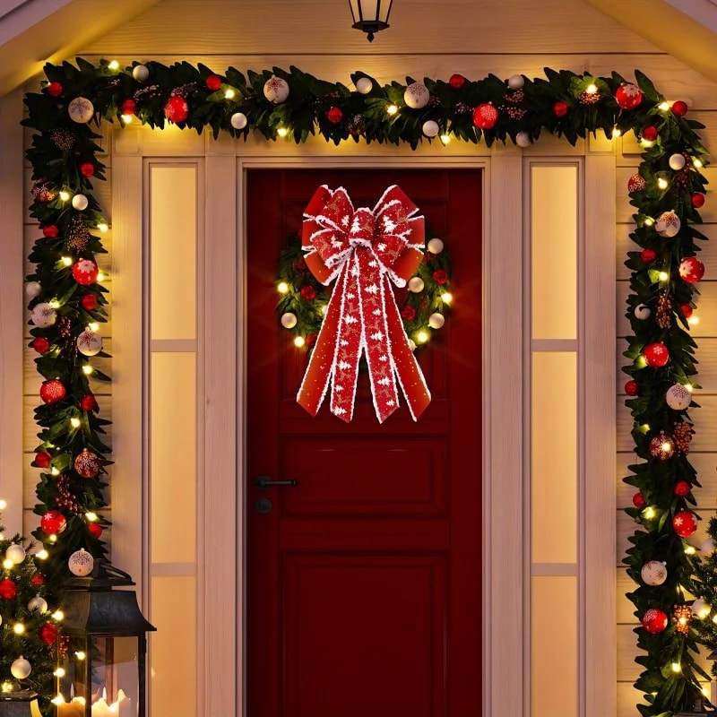 Velvet Glitter Extra Large Red Christmas Wreath Bows Design For Holiday Tree Decor 1