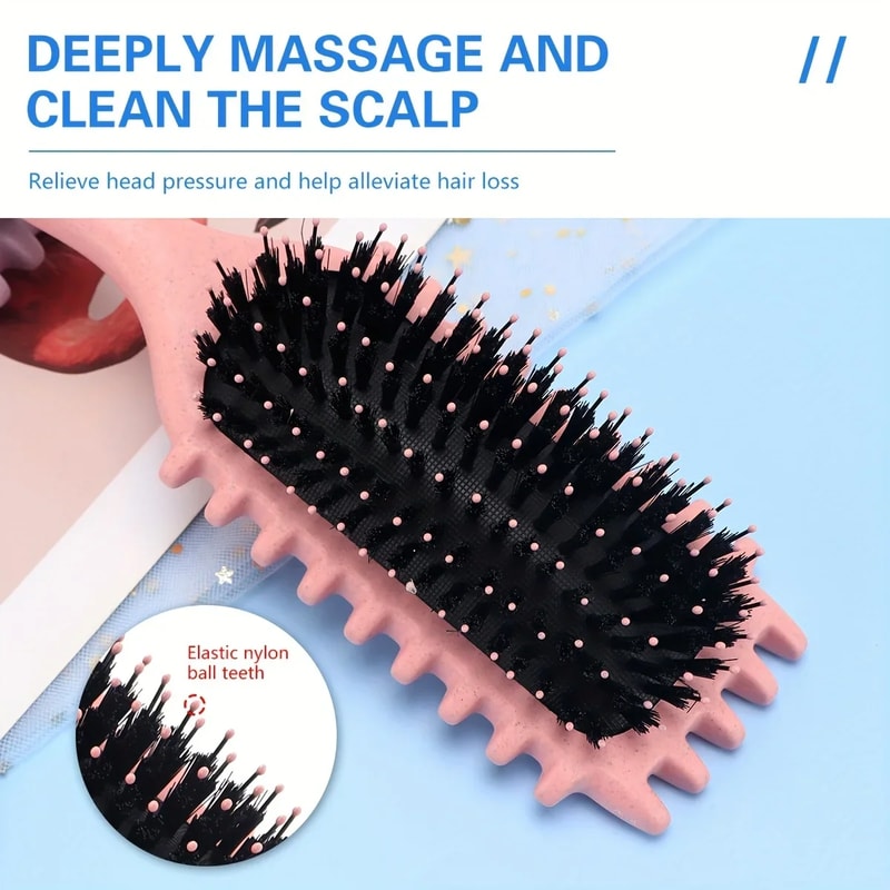 Curly Hair Detangling Brush Scalp Massage Comb With Cleaning Claw And Natural Bristles Styling Tool 1