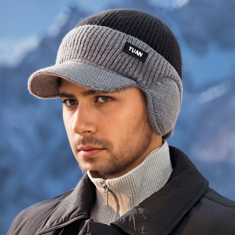 Fashionable Dad Hat With Ear Protection DualTone Knit Baseball Cap For Outdoor Activities 2