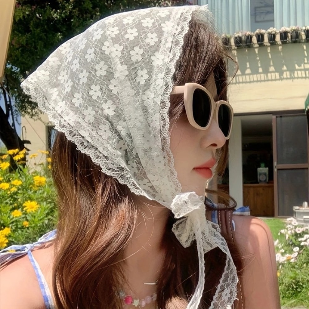 Print Hair Scarf For Women Triangle Headband White Sweet Kerchief Stylish Hair Bands For Girls 3