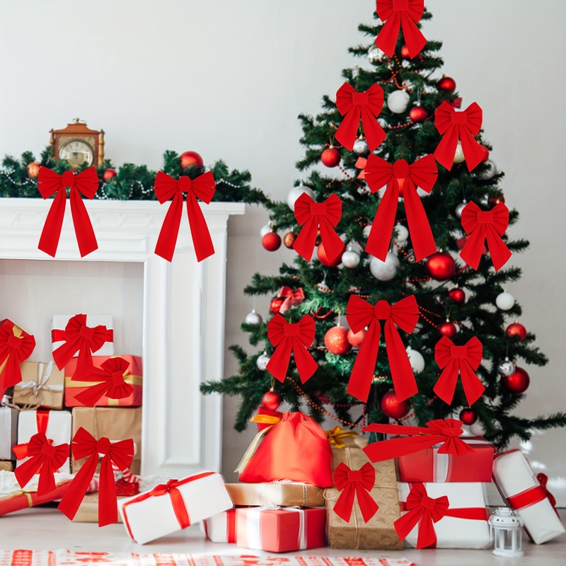 Red Velvet Christmas Bows Set Of Perfect For Tree Garlands Wreaths Indoor Outdoor Decor 1