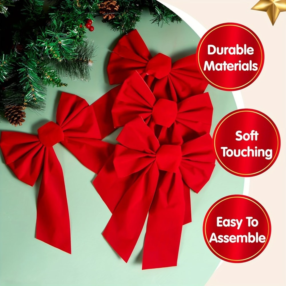 Red Velvet Christmas Bows Set Of Perfect For Tree Garlands Wreaths Indoor Outdoor Decor 3