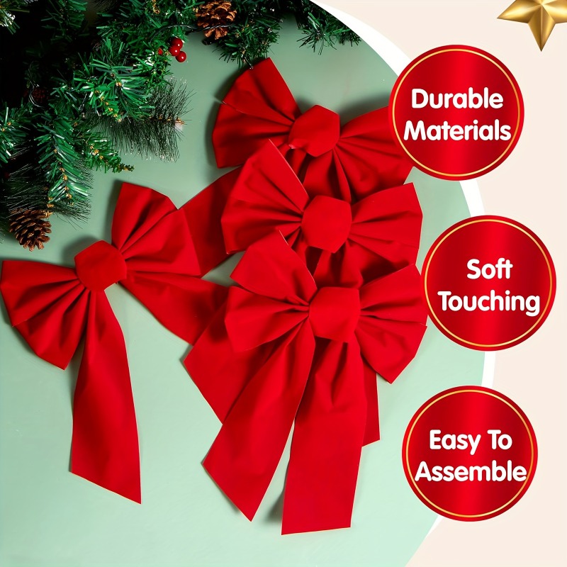 Red Velvet Christmas Bows Set Of Perfect For Tree Garlands Wreaths Indoor Outdoor Decor 3