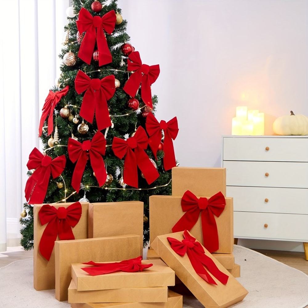 Red Velvet Christmas Bows Set Of Perfect For Tree Garlands Wreaths Indoor Outdoor Decor 5