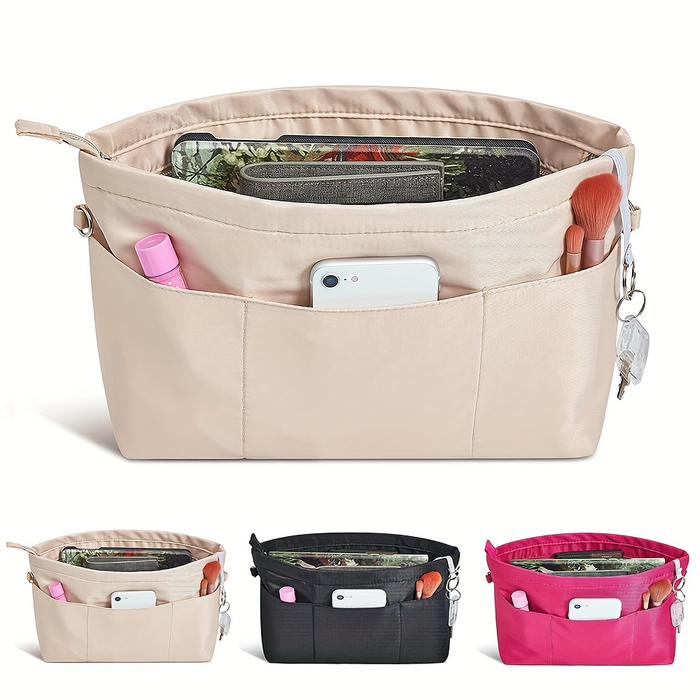 Lightweight Zippered Storage Nylon Tote Foldable Cosmetic Organizer Pockets Toiletry Bag Insert Bat 0