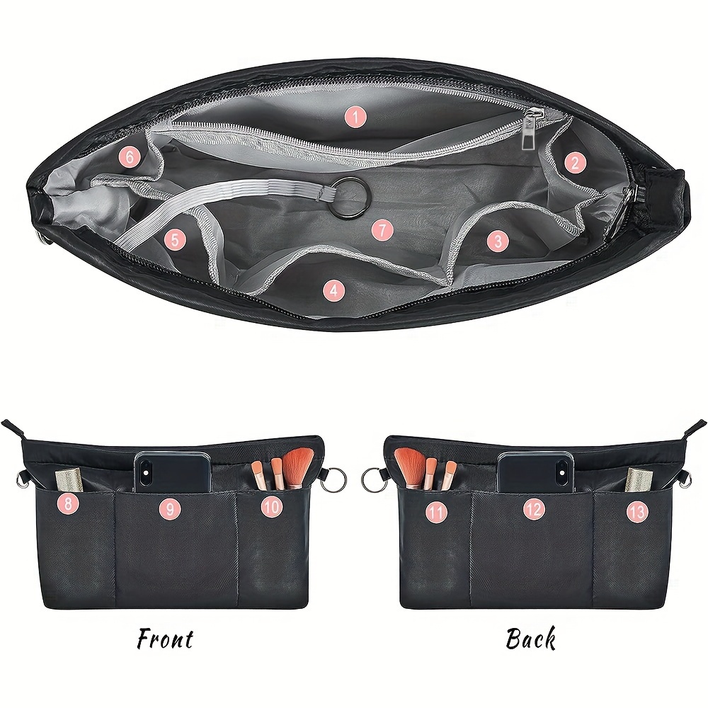 Lightweight Zippered Storage Nylon Tote Foldable Cosmetic Organizer Pockets Toiletry Bag Insert Bat 1